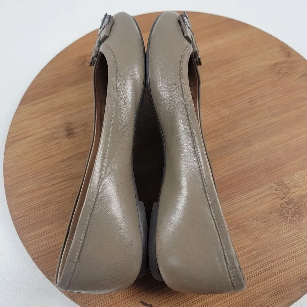 Tory Burch Taupe Leather Logo Ballet Flats